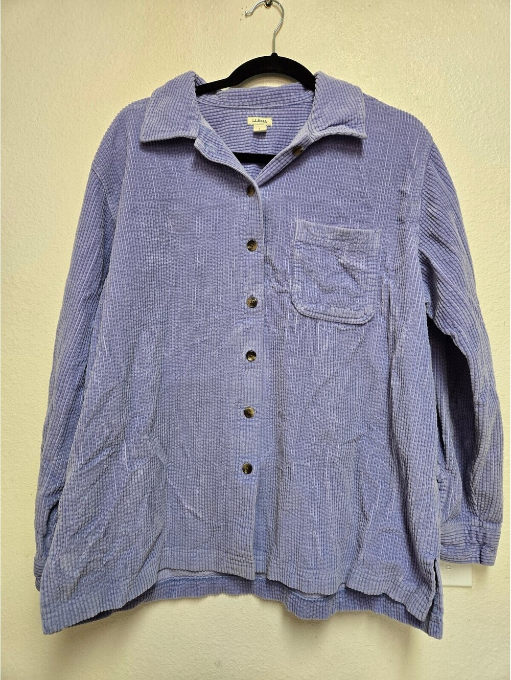 L.L. Bean Loved Big ShirtWale Corduroy Thick Periwinkle Button Shirt Color Sz L